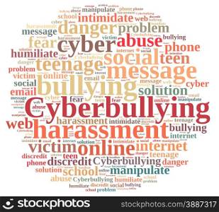Illustration with word cloud on cyberbullying.