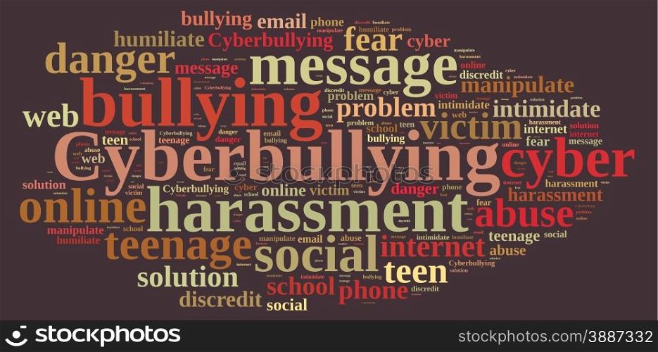 Illustration with word cloud on cyberbullying.