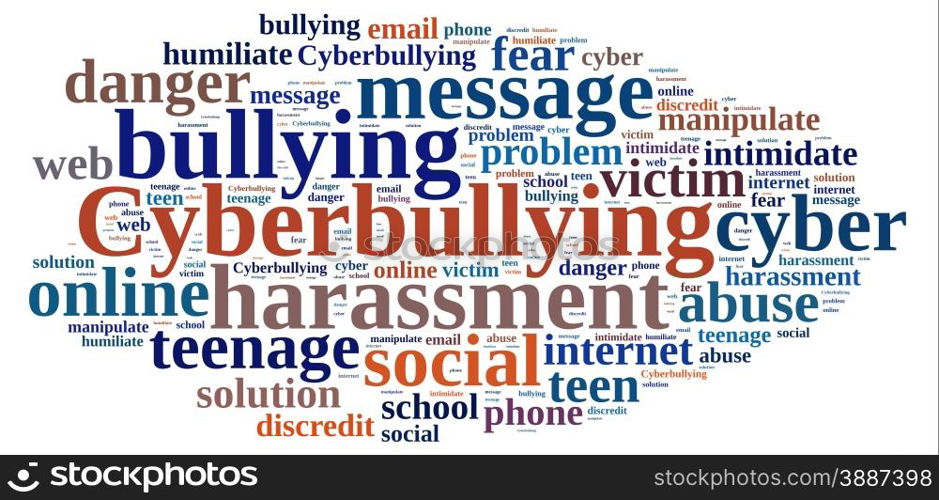 Illustration with word cloud on cyberbullying.