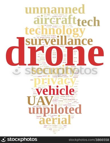 Illustration with word cloud on drone, unmanned aerial vehicle.