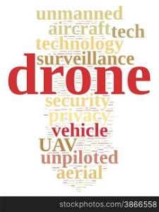 Illustration with word cloud on drone, unmanned aerial vehicle.
