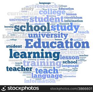 Illustration with word cloud on education at schools.