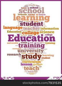 Illustration with word cloud on education at schools.