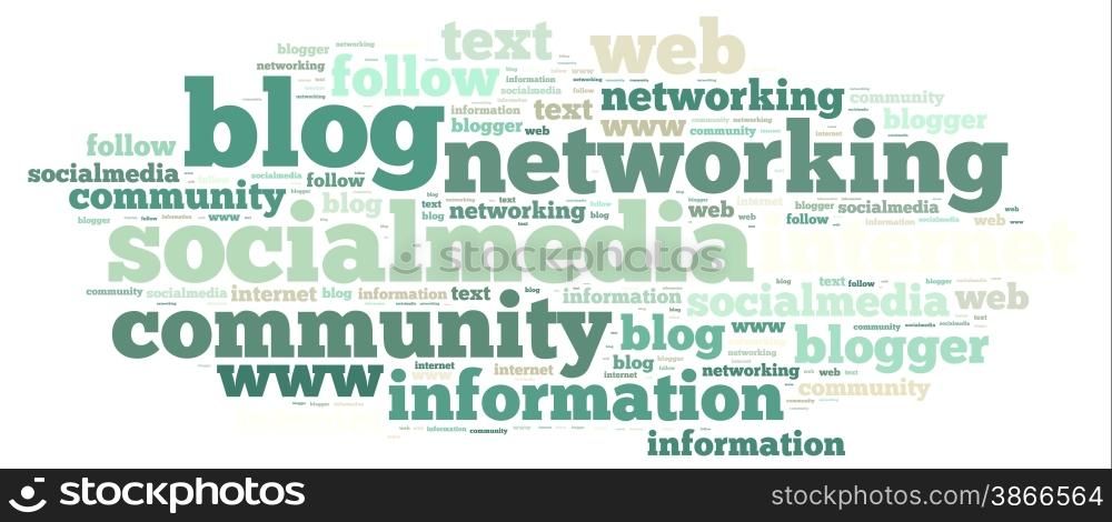 Illustration with word cloud on social media