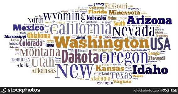 Illustration with word cloud on US states.
