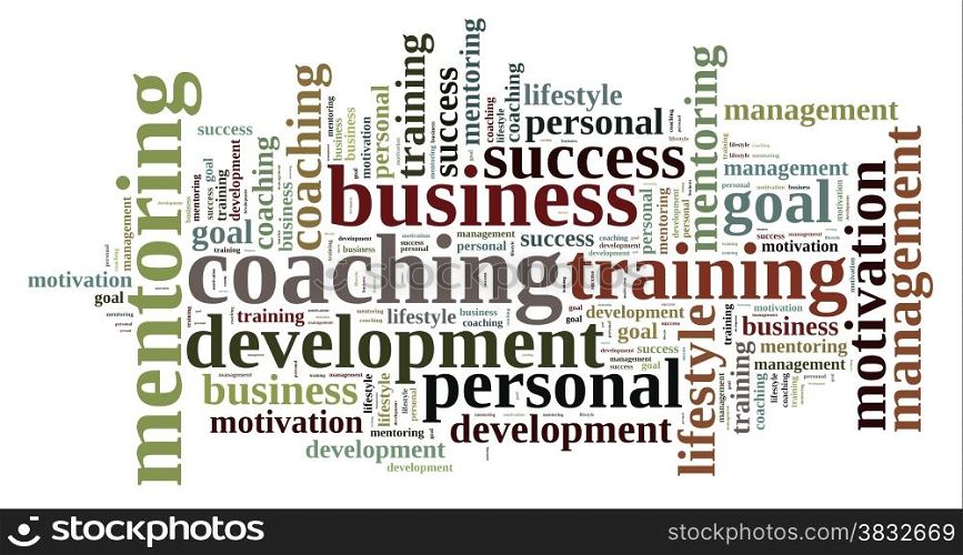 Illustration with word cloud, related to coaching.