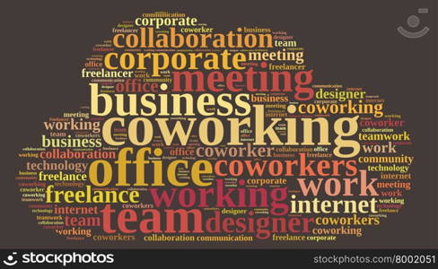 Illustration with word cloud with the word coworking.