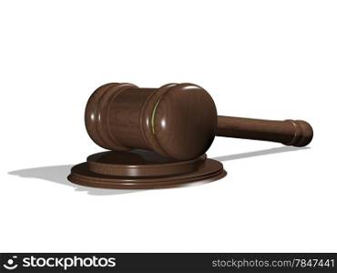 Illustration, wooden gavel to judges on white background
