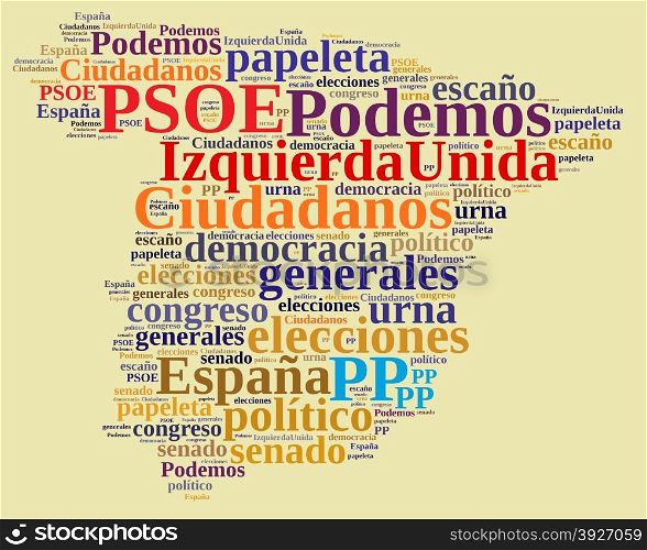 Ilustraccion with word cloud on the elections in Spain.