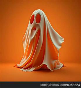 Ilustration of a ghost, phantom silhouette isolated on orange background. Halloween spooky monster flying in night. Generative AI