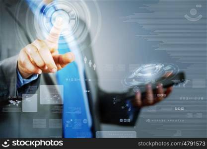 Imafe of finger touch. image of businesswoman touching screen with finger