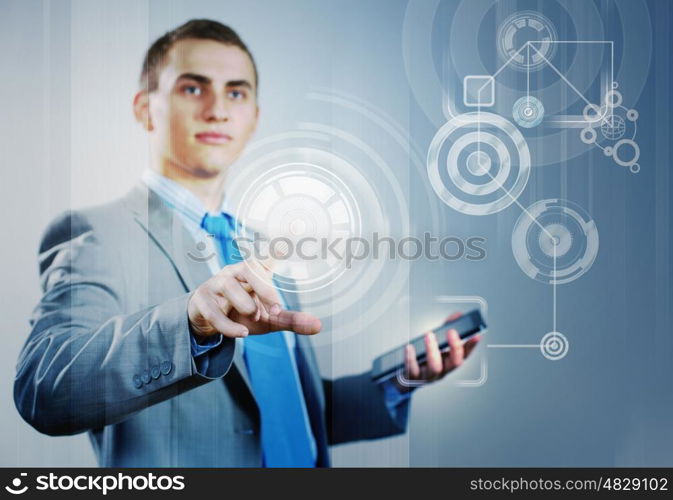 Imafe of finger touch. image of businesswoman touching screen with finger