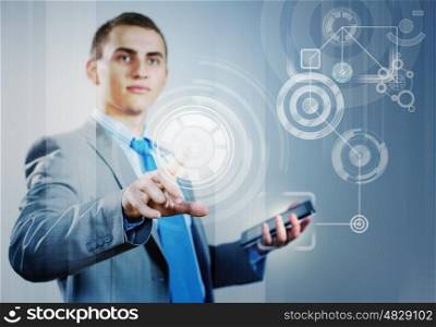 Imafe of finger touch. image of businesswoman touching screen with finger