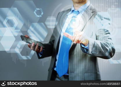 Imafe of finger touch. image of businesswoman touching screen with finger