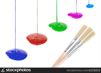 Image flowing vibrant paints. Isolated on white background