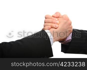 Image handshake partners close. Isolated on white background