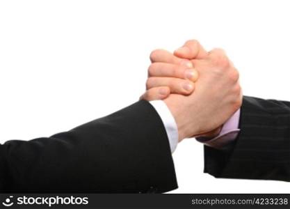 Image handshake partners close. Isolated on white background