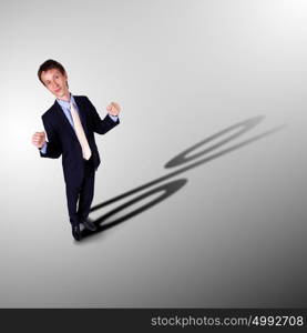 Image of a business man with a shadow shaped as a currency sign