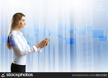 Image of a business person and finance related background