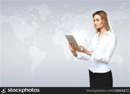 Image of a business person and finance related background