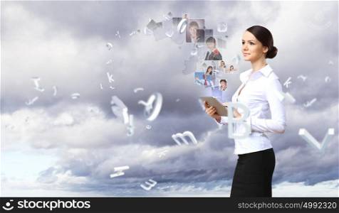 Image of a business person and finance related background. Business person and finance related background