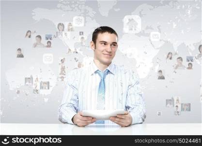 Image of a business person and finance related background. Business person and finance related background