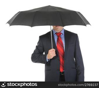Image of a businessman with umbrella. Isolated on white background