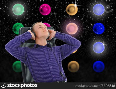 image of a man with headphones listening to music.