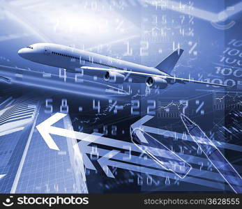 Image of a plane against business background