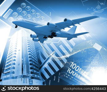 Image of a plane against business background