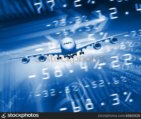 Image of a plane against business background