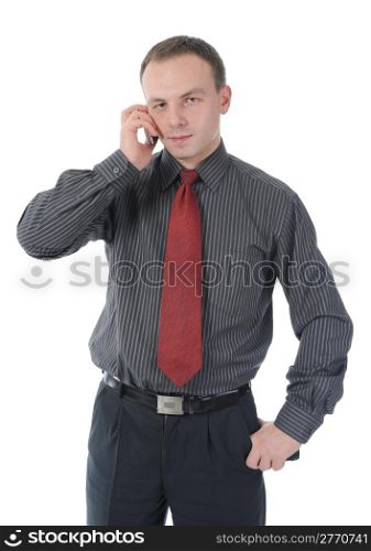 image of a smiling businessman talking on the phone. Isolated on white background