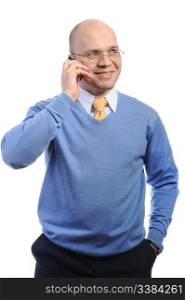 image of a smiling businessman talking on the phone. Isolated on white background