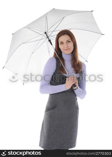 Image of a woman with umbrella. Isolated on white background