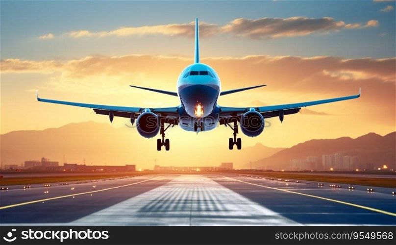 Image of an Airplane Landing in Airport Scene