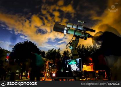 Image of astronomical observations at the telescope. Shooting Location: Tokyo metropolitan area