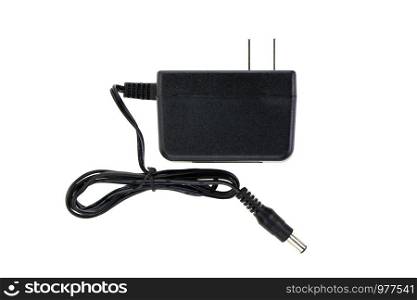 Image of Black Electric power adapter isolated on white background. Computer hardware.