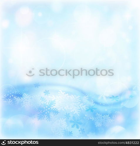 Image of blue abstract winter background, illustration of beautiful snowflakes, wintertime decorations border, happy New Year holiday, festive greeting postcard, Christmas ornament&#xA;