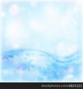 Image of blue abstract winter background, illustration of beautiful snowflakes, wintertime decorations border, happy New Year holiday, festive greeting postcard, Christmas ornament&#xA;