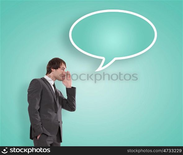 Image of businessman in suit talking and shouting