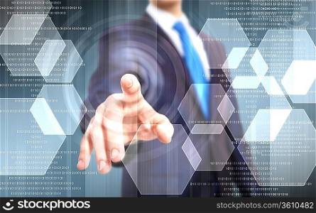 image of businessman touching screen with finger