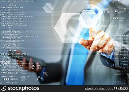 image of businesswoman touching screen with finger