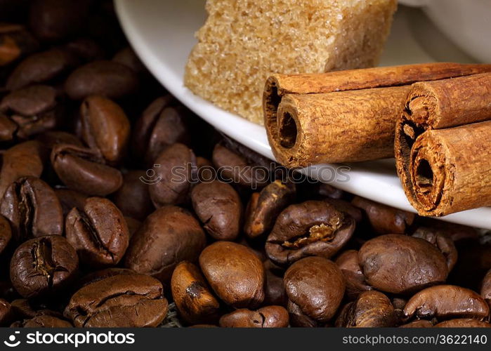 Image of coffee beans and white cup