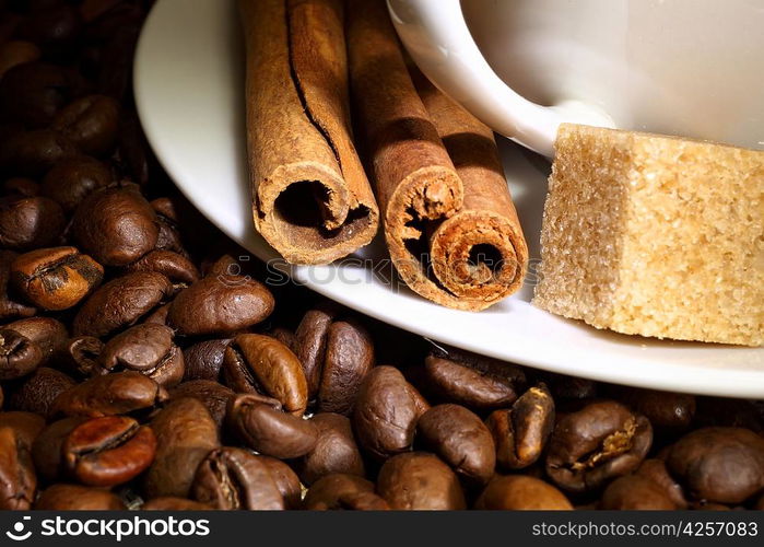 Image of coffee beans and white cup