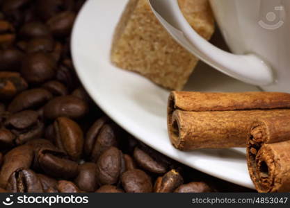 Image of coffee beans and white cup