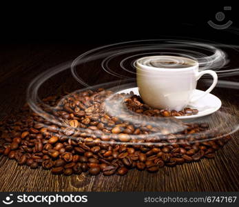 Image of coffee beans and white cup