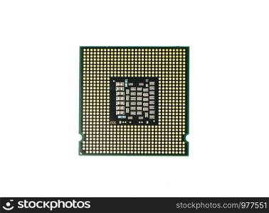 Image of cpu processor chip on a white background. Equipment and computer hardware. Central Processing Unit., Microprocessor.