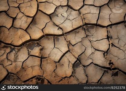 Image of cracked dry land, representing drought and climate change, lack of water and rain by generative AI