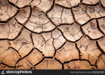 Image of cracked dry land, representing drought and climate change, lack of water and rain by generative AI