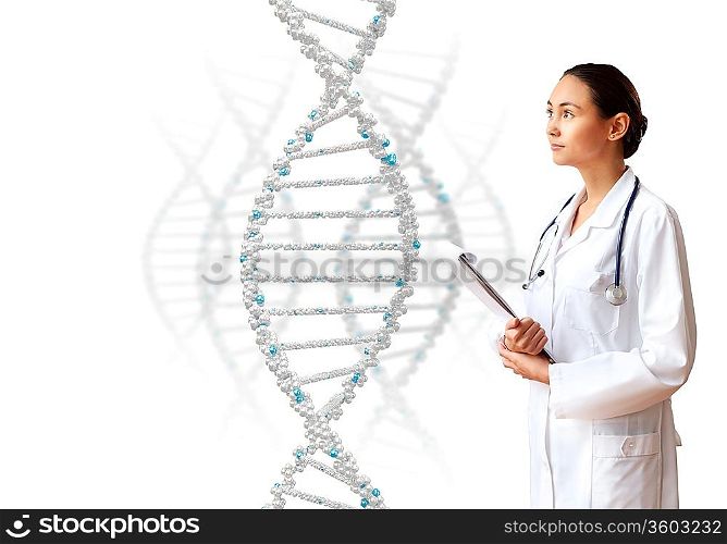 Image of DNA strand against colour background